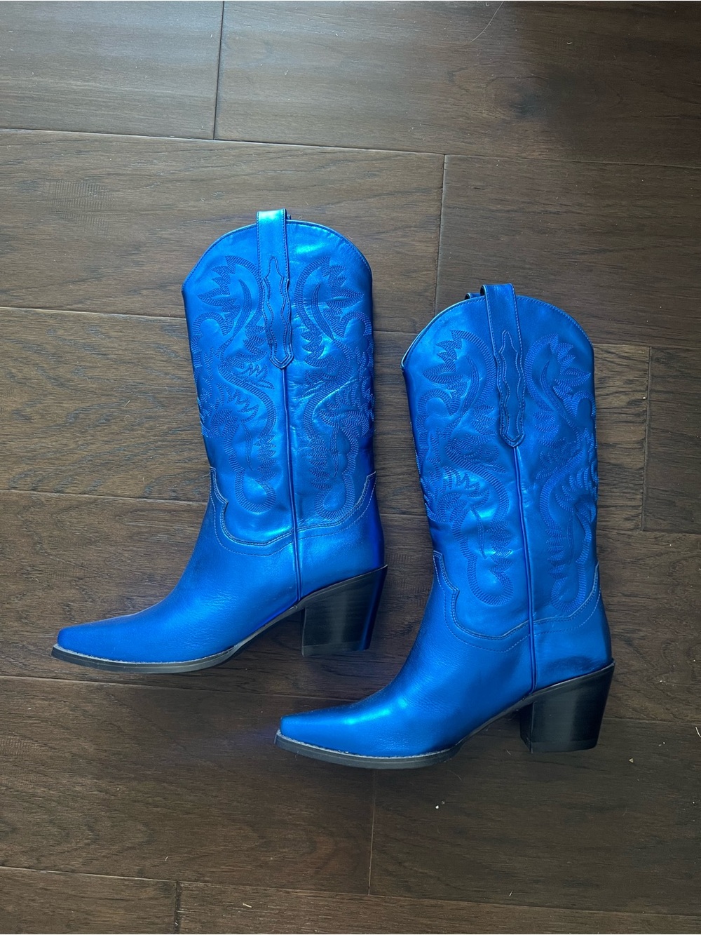 Jeffrey Campbell Dagget Cowboy Boots Blue Metallic
